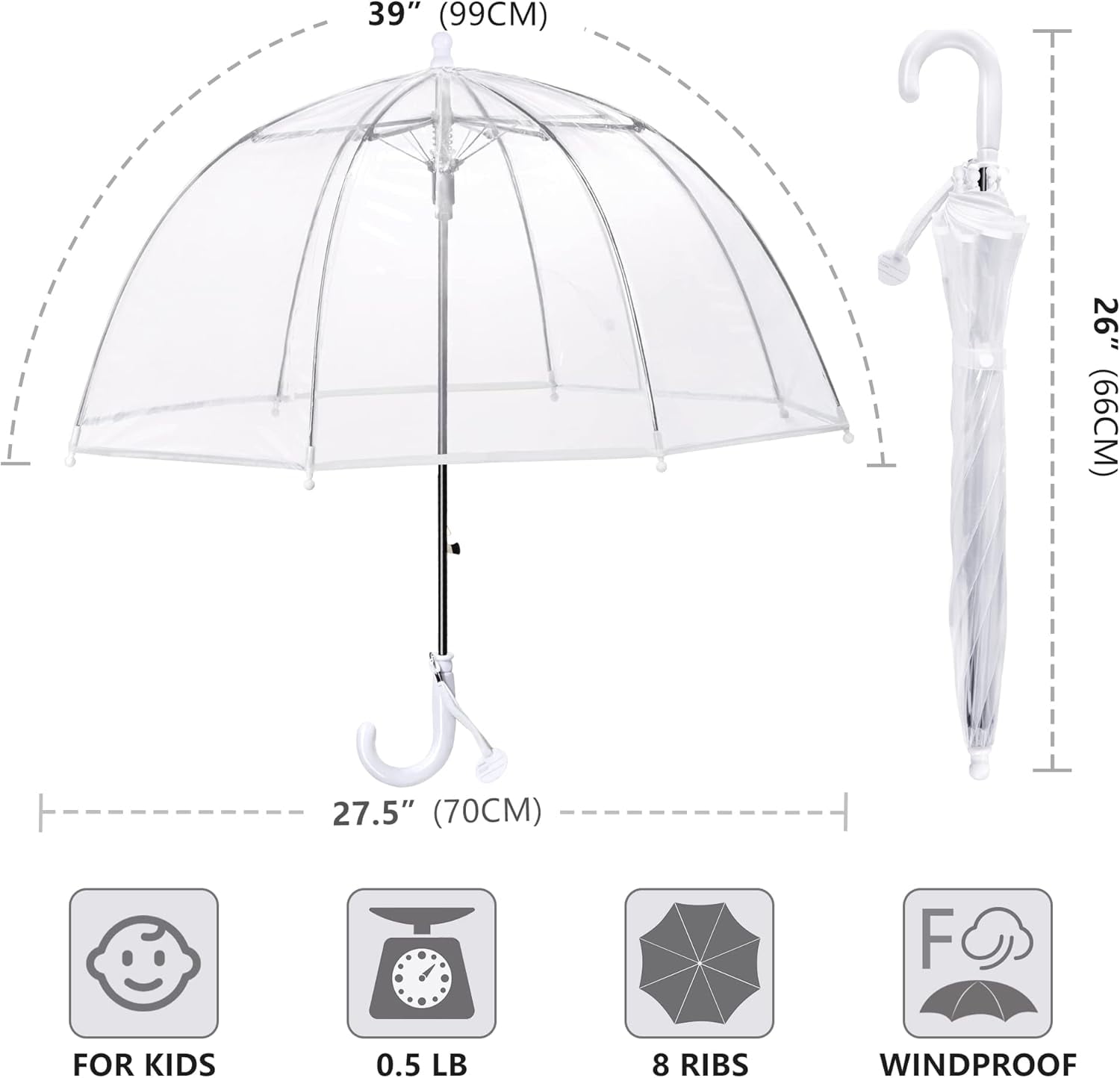 MGH Kids Clear Bubble Umbrella 2 Pack - Dome Windproof Rain Umbrellas for Boys and Girls