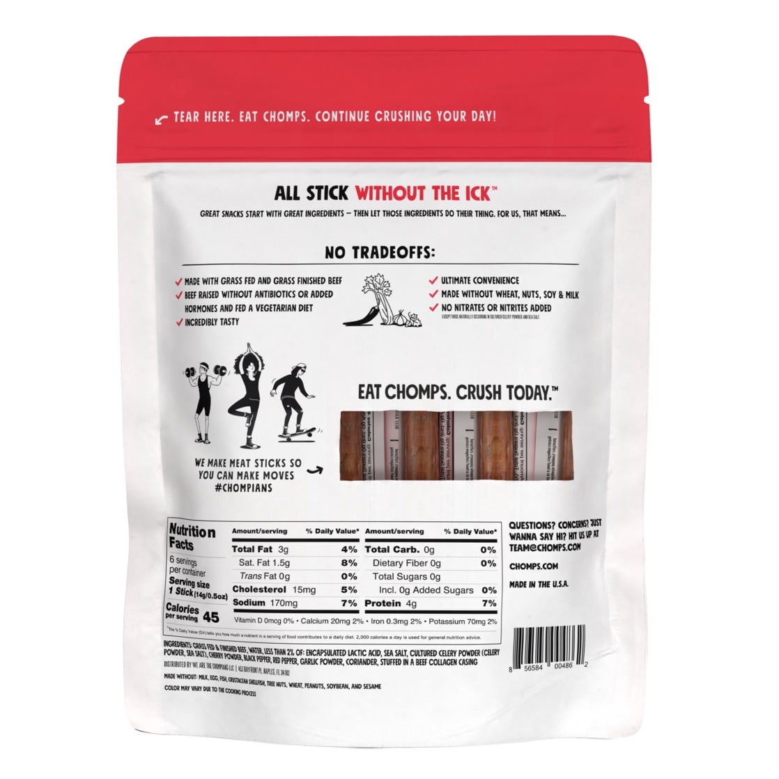 Chomplings Original Beef Mini Jerky Meat Sticks, 4g of Protein (6 Count) - 3 Pack