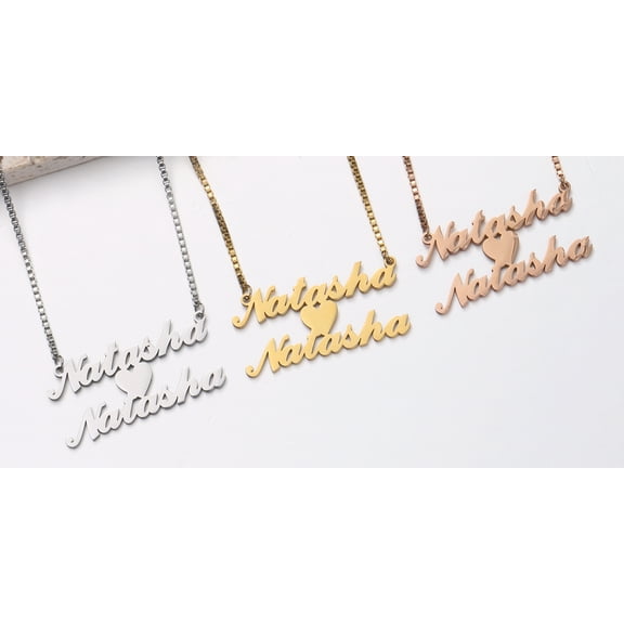 Customized Two Layers Fashion Stainless Steel Name Necklace Personalized Letter Multiple Heart Pendant Nameplate Gift