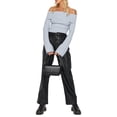 thumbnail image 3 of Women Off The Shoulder Sweater Long Sleeve Solid Knit Pullover Slim Fit Crop Tops, 3 of 6