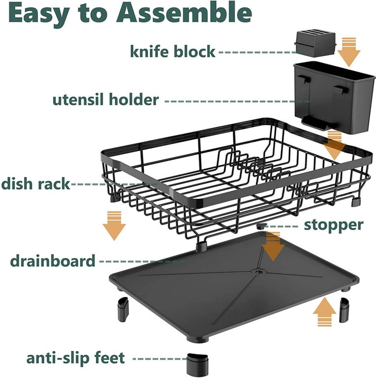  Klvied Dish Rack with Swivel Spout, Dish Drying Rack with  Drainboard, Dish Drainers for Kitchen Counter, Dish Strainer with Removable  Utensil Holder, Stainless Steel Dish Drainer in Sink, Black