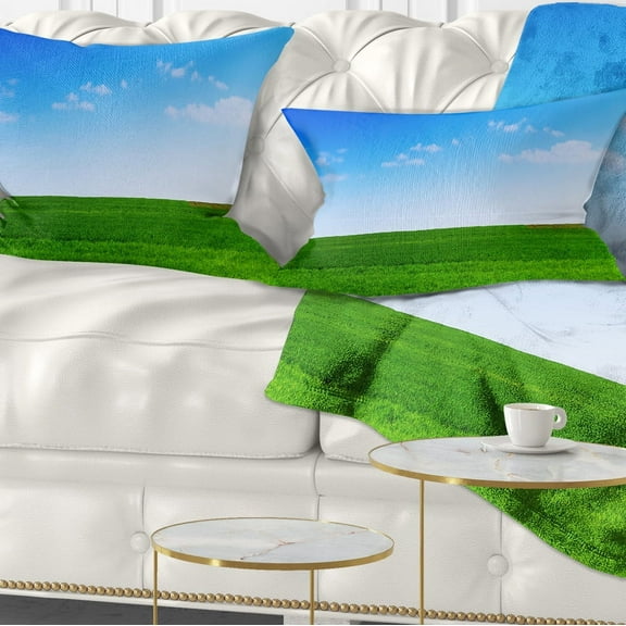 Designart Green Meadow Panorama - Landscape Printed Throw Pillow - 12x20