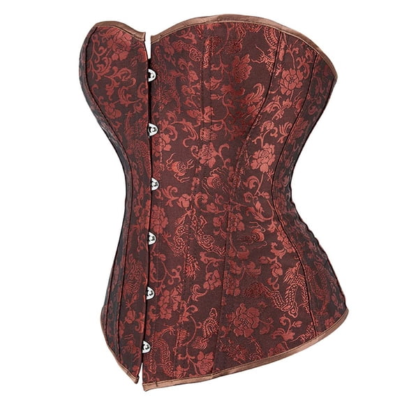 Women's Gothic Brocade Lace Up Boned Bustier Corset Top Brown XXS
