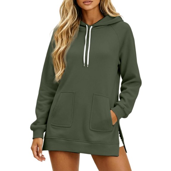 FUZHIQ Hoodie Dress for Women – Trendy Pullover Long Oversized Sweatshirt Dresses for Women 2026 with Pockets, Split Hem