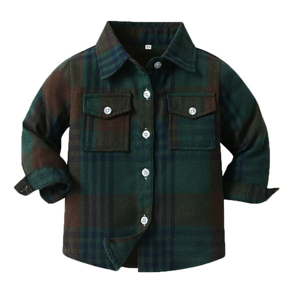 XXWXYD Toddler Kids Flannel Shirt Jacket Boys Girls Plaid Shacket, Lapel Button Down Long Sleeve Coat, Casual Outerwear