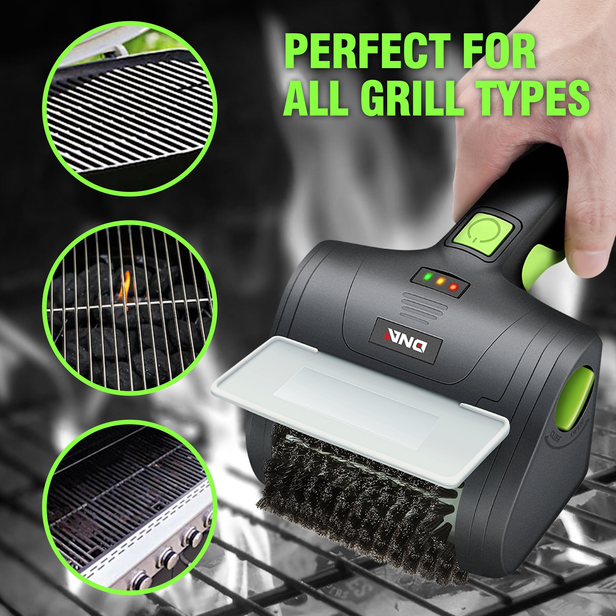 DNA Motoring Rechargeable Electric BBQ Grill Cleaning Brush, Cordless Grill Scrubber with Stainless Steel Bristles