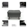 thumbnail image 4 of OFM 161-OTT2-DGRY 161 Collection Mid Century Modern Tufted Fabric Storage Ottoman, Walnut Legs - Dark Gray, 4 of 19