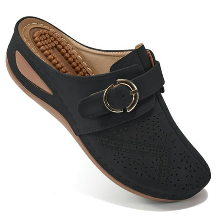

NAYUKA Trendy Wedge Clogs Closed Toe Hollow Out Buckle Strap Decor Mules Casual Outdoor Slide Sandals