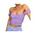 thumbnail image 2 of hirigin Women Ruched Crop Tops Short Puff Sleeve Off Shoulder T-Shirts, 2 of 9