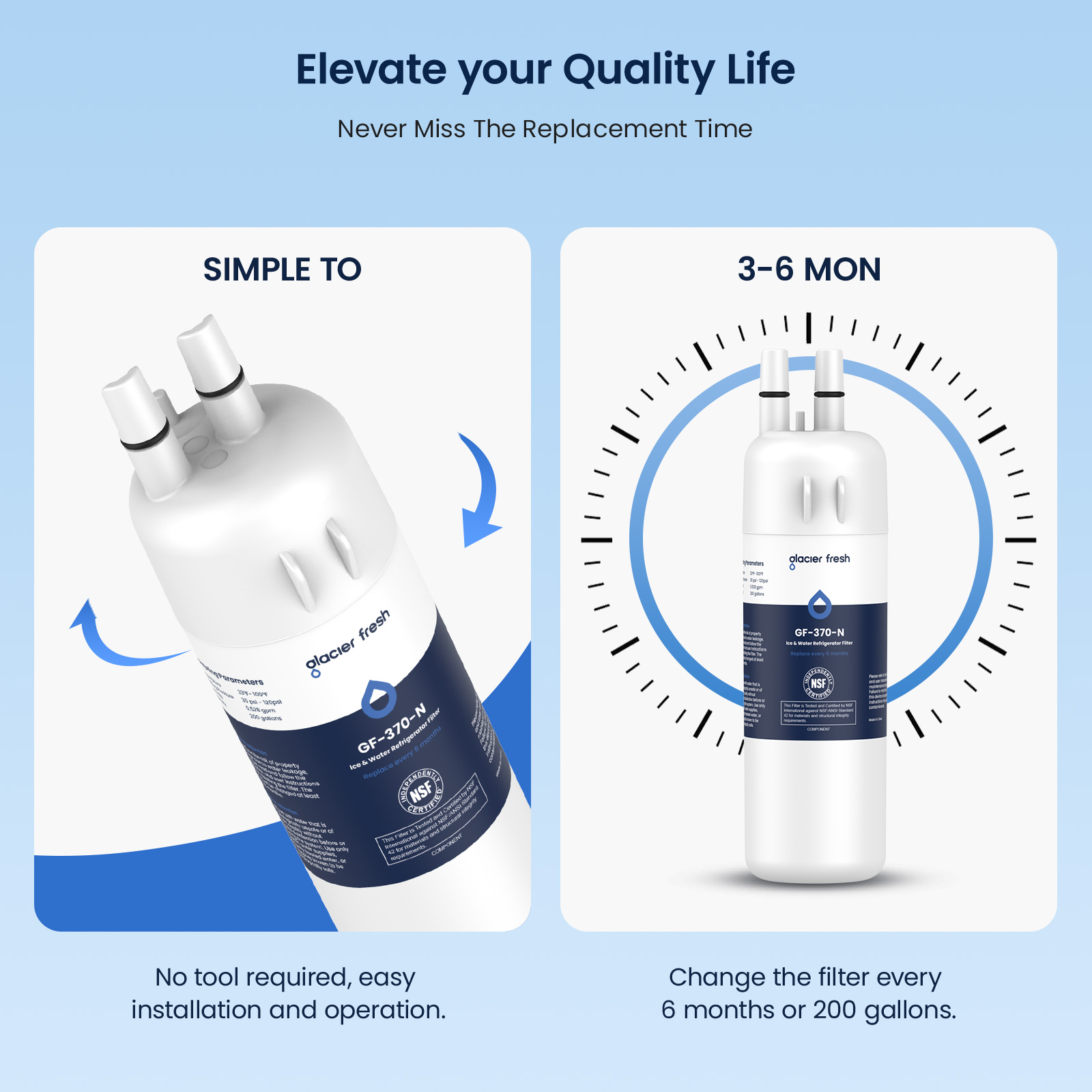 GLACIER FRESH EDR1RXD1 Refrigerator Water Filter Compatible with W10295370A, EDR1RXD1, WHR1RXD1, KAD1RXD1, Filter 1, W10295370, P4RFWB, P8RFWB2L, 46-9930, 46-9081 Refrigerator Water Filter 6 Pack