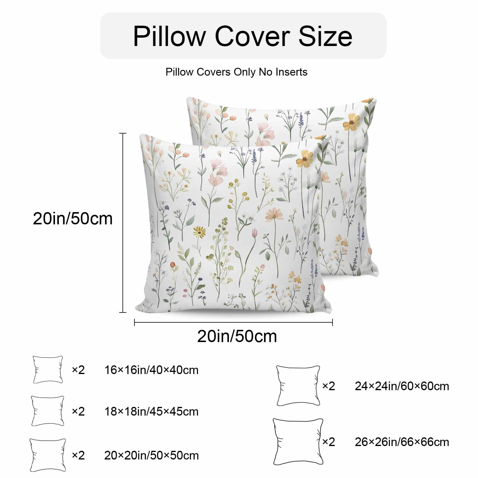 Waterproof Throw Pillow Covers Set of 2, 16x16 Inch Spring Wildflowers Decorative Pillowcases Outdoor Pillow Slip Cushion Covers Set for Couch Tent Rustic Botanical Floral