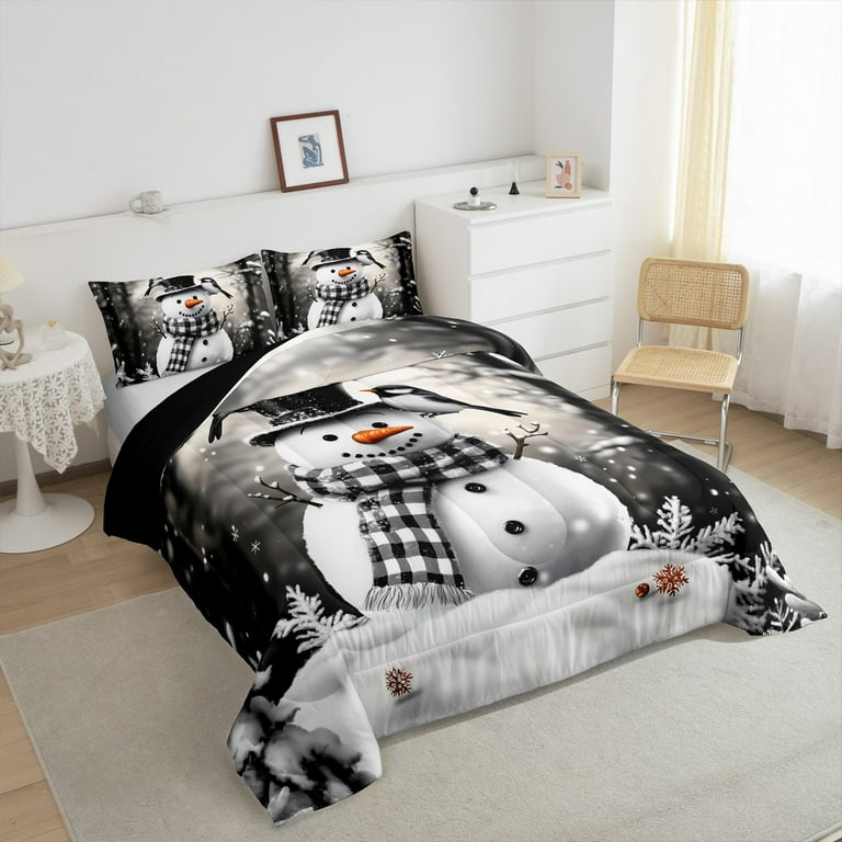 jejeloiu Chic Christmas Snowman Queen Comforter Set,Kawaii Xmas