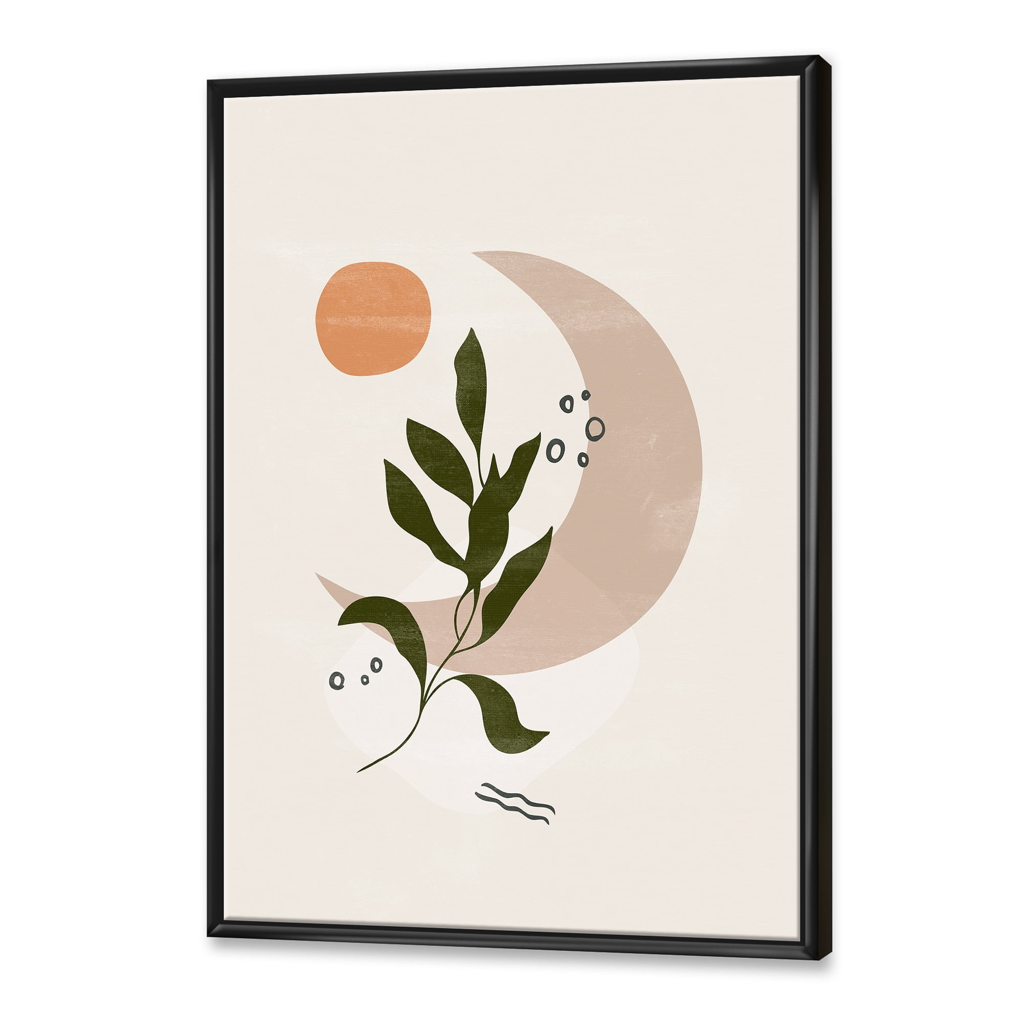 Designart 'Abstract Geometrical Leaf With Moon I' Modern Framed Canvas Wall Art Print