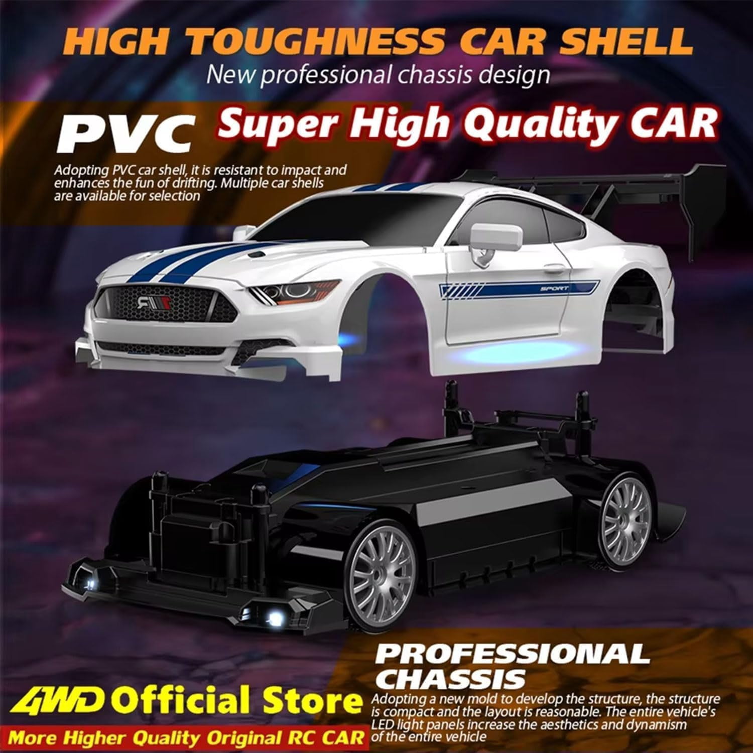 AIGIA RC Drift Car 4WD 2.4GHz 1:24 Scale 30KM/H High Speed RC Racing Sport Toy Car with LED Lights