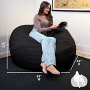 Big Joe Fuf 5Ft Oversized Foam Bean Bag Chair for Kids, Teens, Adults, Onyx Lenox, Durable Woven Polyester, 5 foot Large Reading and Gaming Seat