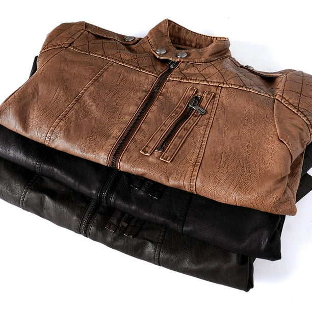 PMUYBHF Veste en Cuir Homme Hommes Surdimensionnes Vestes en Cuir Homme Automne et Hiver Veste en Cuir Pu Stand Col avec Velours et Manteau de Moto
