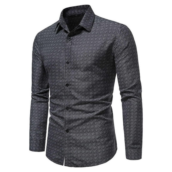 IROINNID Button Down Shirts for Men Printed No Iron Loose Button Lapel Long Sleeved Shirt,Black
