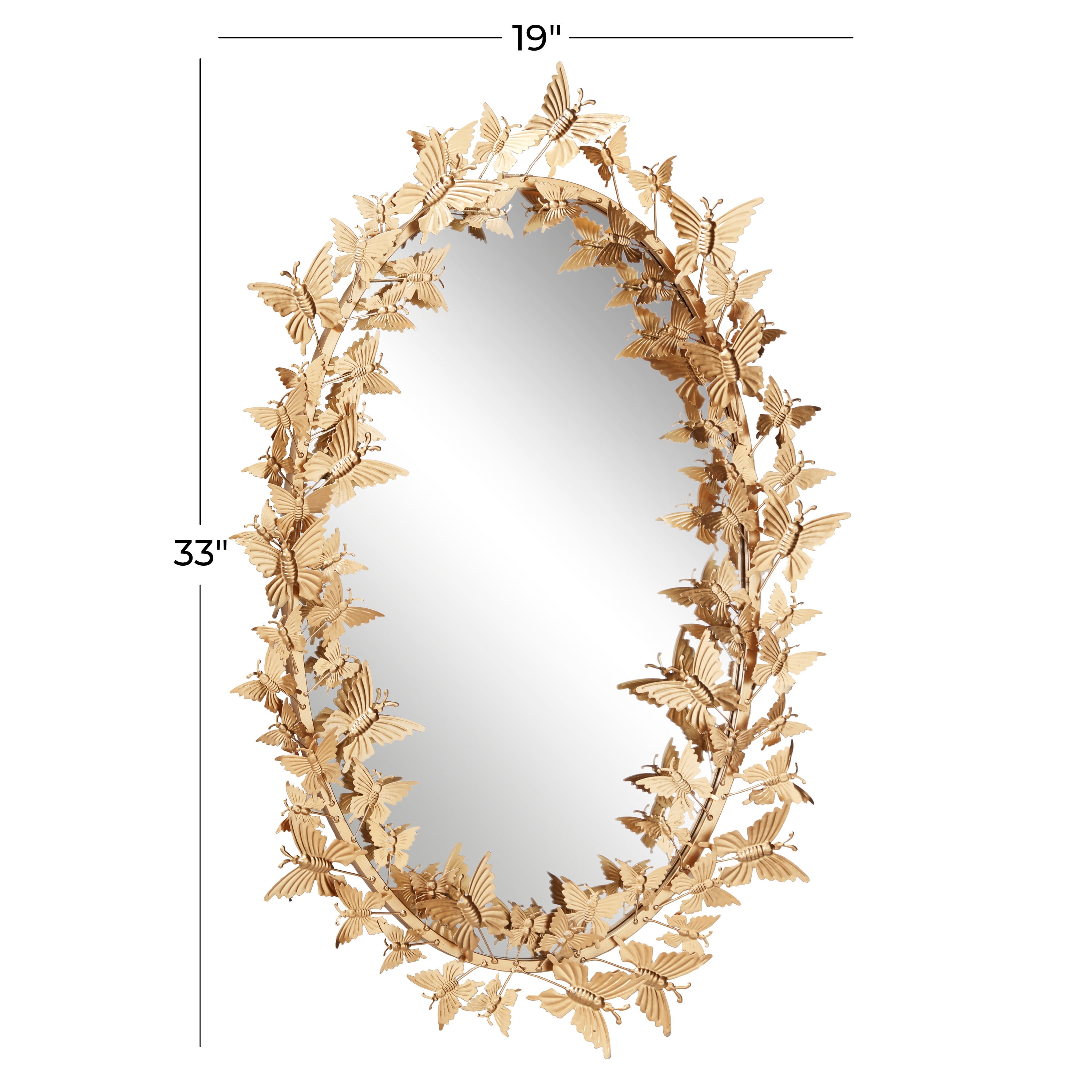 DecMode 19" x 33" Gold Oval 3D Butterfly Wall Mirror
