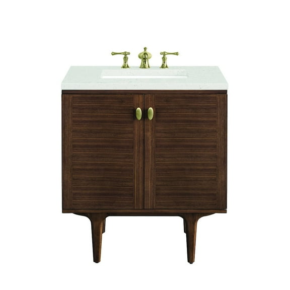 James Martin Vanities 30" Single Vanity, Mid-Century Walnut w/ 3 CM Lime Delight Top