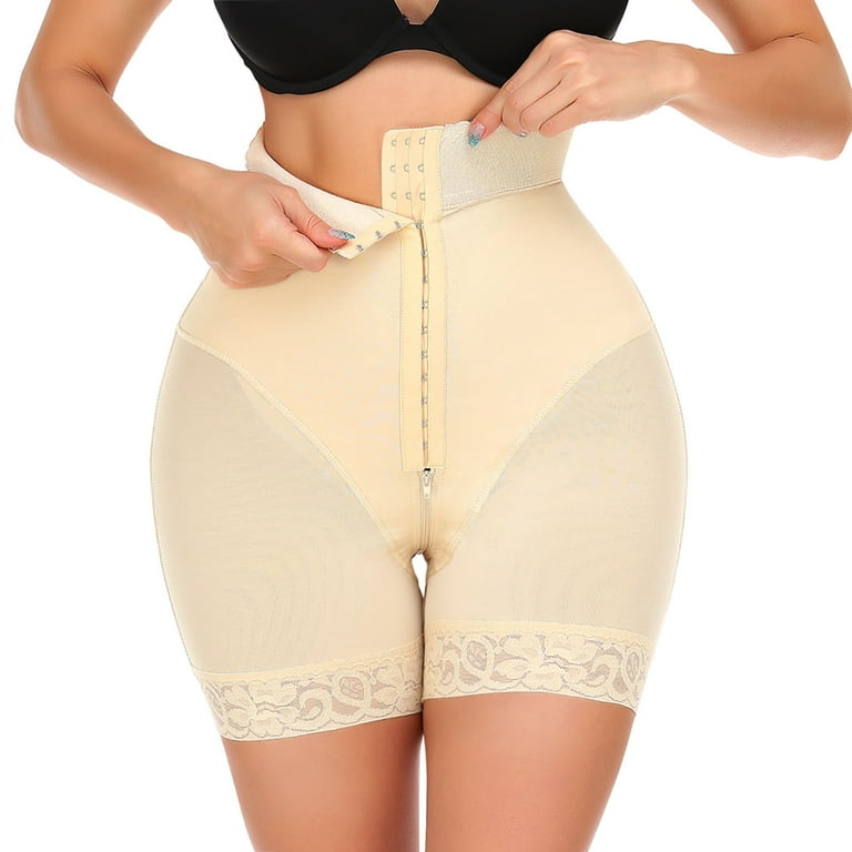 HUPOM Satin Panties Womens Underwear Postpartum Casual Zipper Comfort Waist  Beige 2XL 