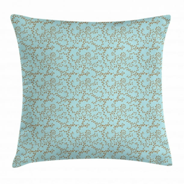 Brown and Blue Throw Pillow Cushion Cover, Swirling Tree Branches with
