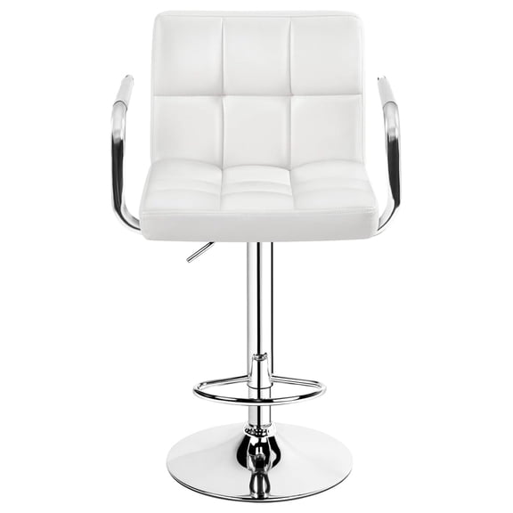 Barstools with Back and Armrest, Adjustable PU Leather Swivel Stools for Bar, Home Kitchen, White