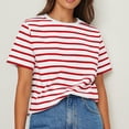 thumbnail image 1 of Blouses pour Femmes, Blouses Décontractées à la Mode pour Femmes, T-Shirt Rayé, Col Rond, Manches Courtes, 1 of 8