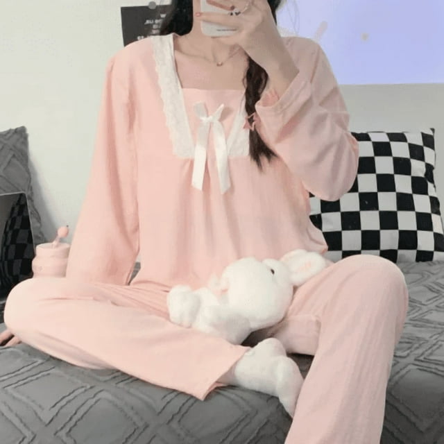 Ensemble de Pyjama de Maternité et d'Allaitement avec Accès Facile, Coton et Polyester, Imprimé Contrastant