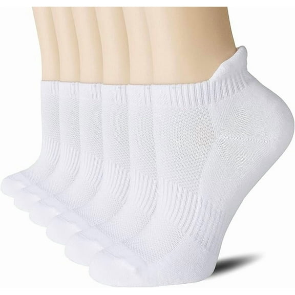 NevEND 6 Pairs Ankle Athletic Running Cotton Socks Low Cut Sports Tab Socks for Women and Men Size M White