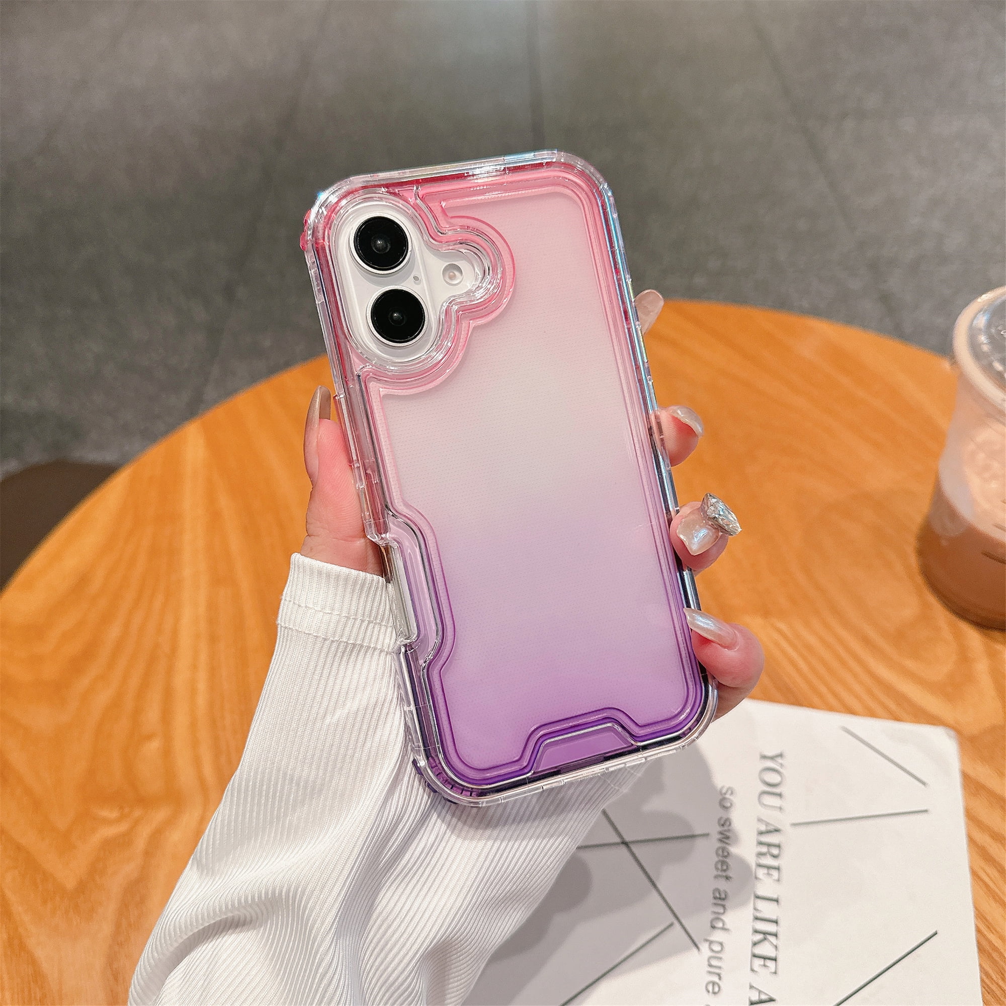 for iPhone XS Max Case Clear, Transparent Hybrid Crystal iPhone XS Max Phone Case [Hard Plastic & Soft Silicone Bumper] Acrylic Non-Yellowing Thin Slim Protective Cover for Women, Pink+Purple