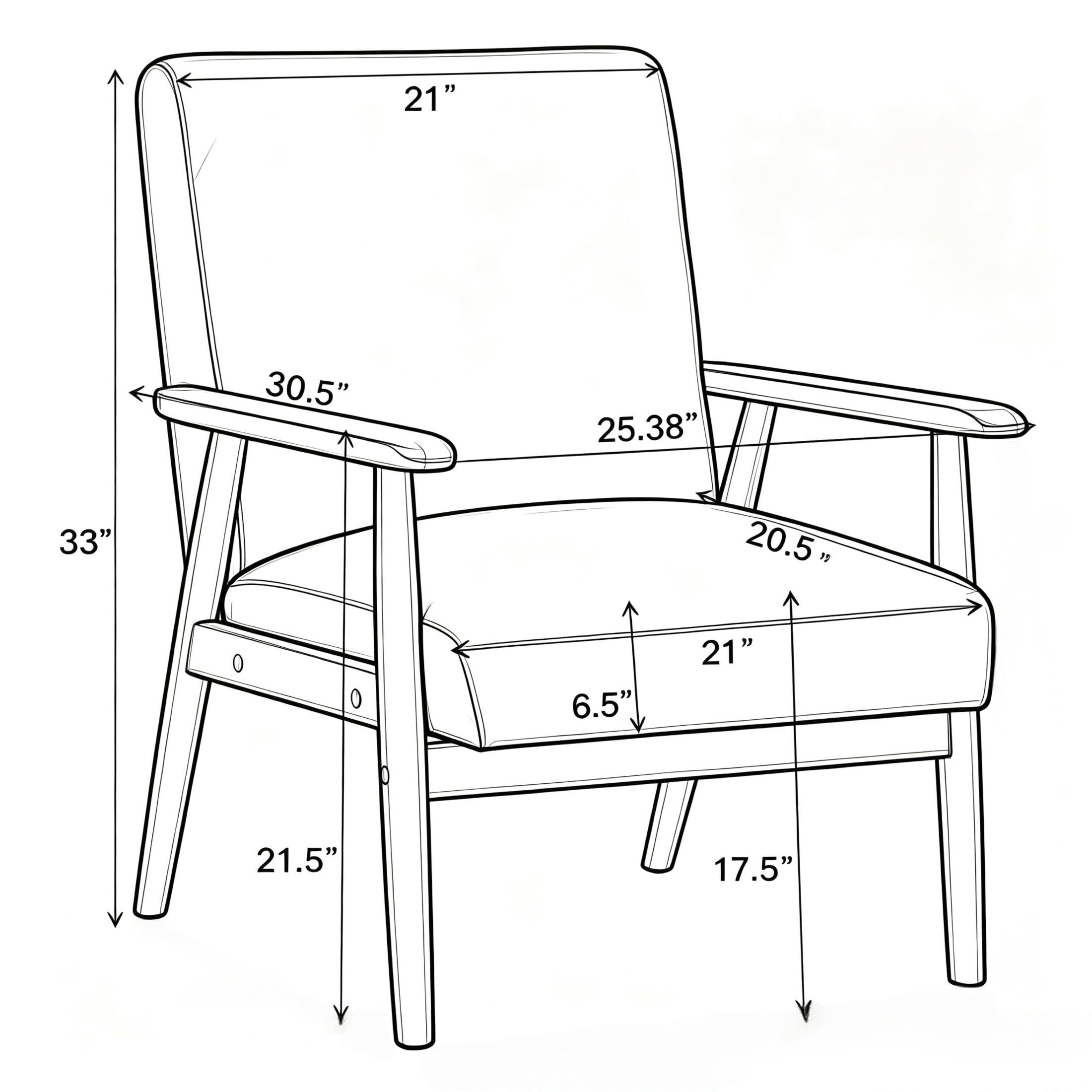 GDF Studio 25.38" Mid-Century Modern Armchair with Tapered Solid Wood Arms, Microfiber Upholstery, Light Camel