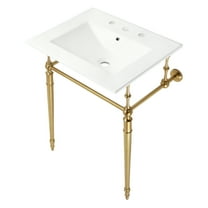 Kingston Brass KVPB24187W8BB Edwardian 24" Ceramic Console Sink with Brass Legs (8-Inch, 3-Hole), White/Brushed Brass