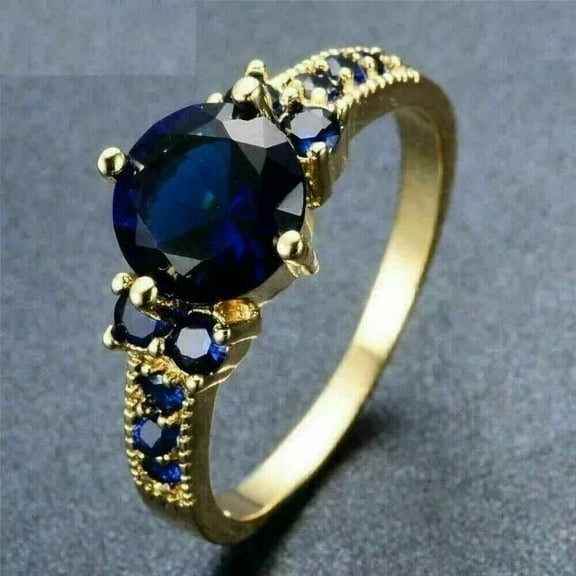 2.00Ct Round Cut Lab-Created Blue Sapphire Engagement Band Ring 14K Yellow Gold Plated For Women's