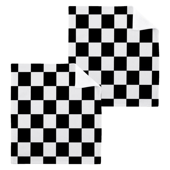 Black and White Checkered 100% Cotton Face Towel 12x12in Soft Absorbent Washcloth Durable Printed Hand Towels for Bathroom Travel 2 Pcs