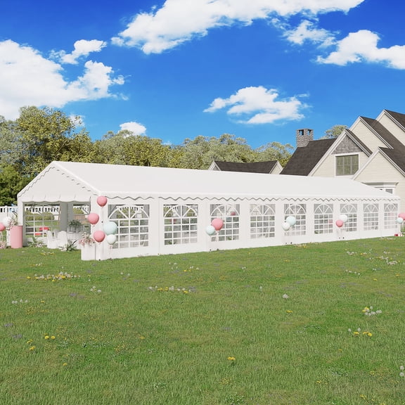 Erinnyees 20x60 ft Party Tent, Large Outdoor Heavy Duty Party Wedding Tent with Removable Sidewalls & 2 Roll-Up Doors，White