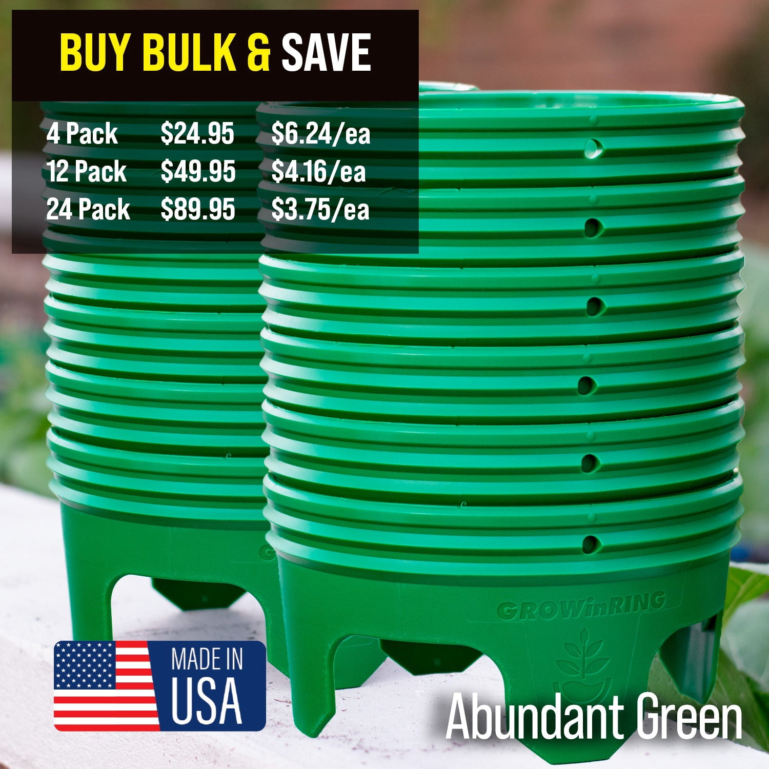 Rooted Promise 7 inch Solid Planting Grow Rings, Perfect for Deep Watering Veggies Herbs and Flowers, Protection and Edging of Garden Plants, Mix Color, Made in The USA - Pack of 4