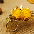 thumbnail image 7 of deevoka Lotus Carved Butter Lamp Holder Candle Holder Candlestick 3 Tealight Decor Desktop Golden, 7 of 7
