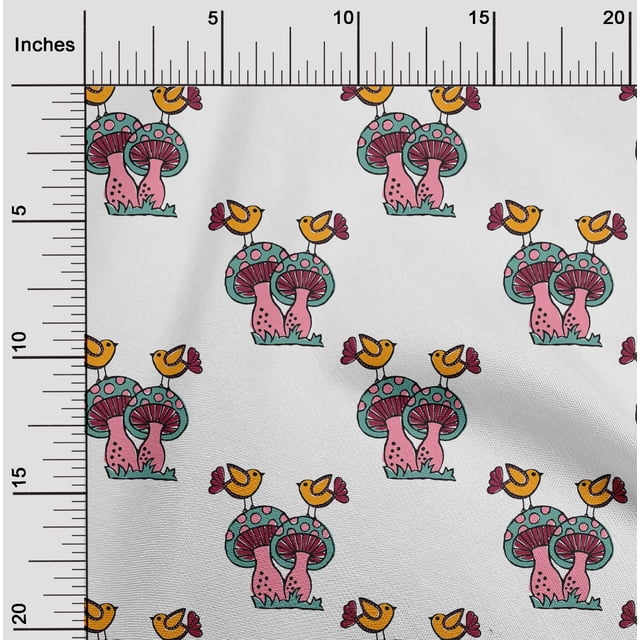 oneOone Georgette Viscose Fabric Bird & Mushroom Block Print Fabric By Yard 42 Inch Wide
