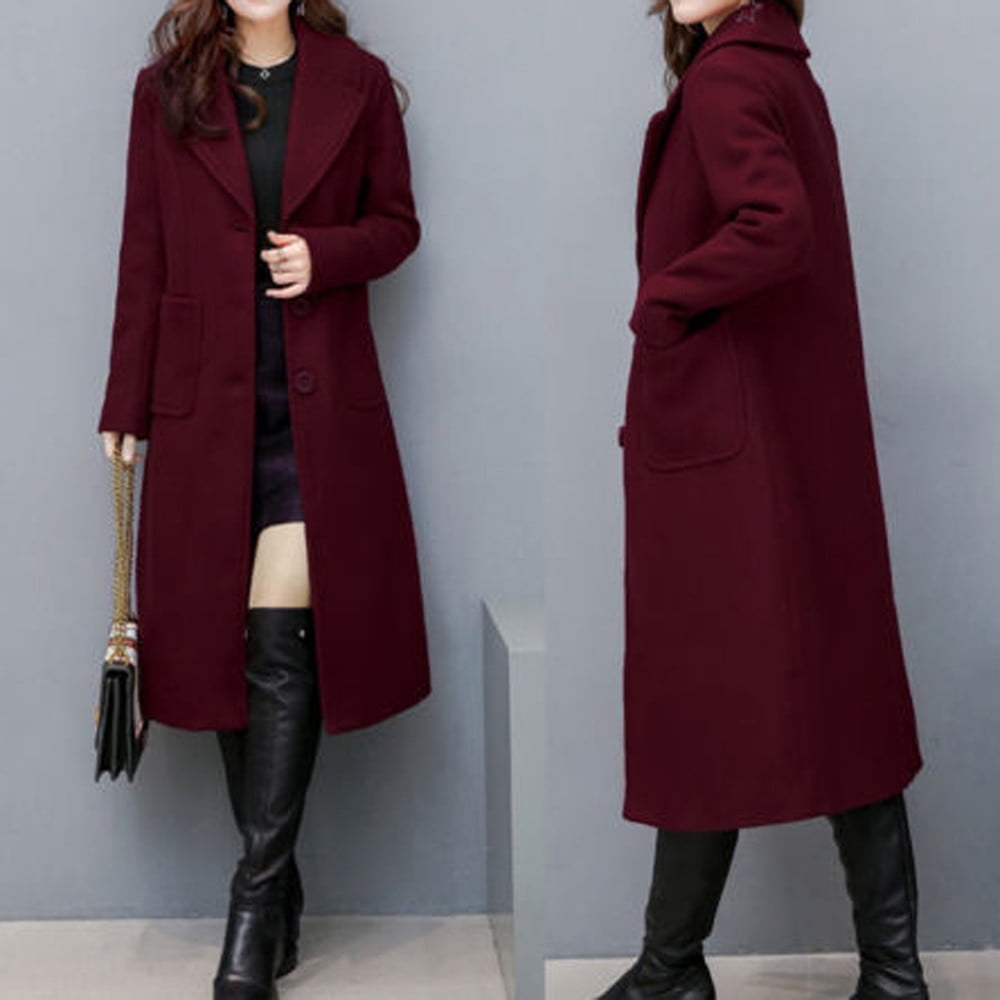 Women Winter Warm Wool Lapel Trench Parka Coat Jacket Long Slim Overcoat Outwear