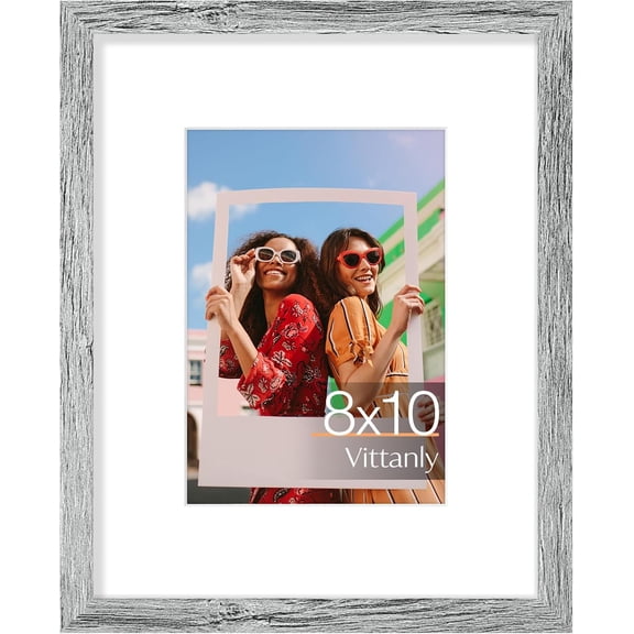 8x10 Picture Frame, Matted for 5x7 Photos, Grey