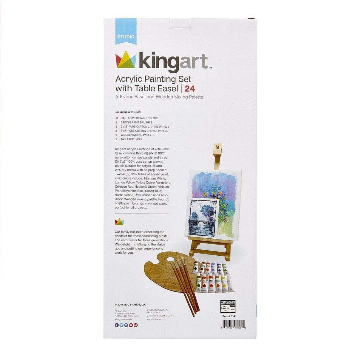 KINGART Studio Acrylic Painting Set with Table Easel, 24 Piece Set, For beginners and experts