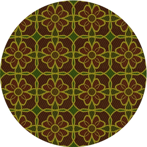 Ahgly Company Machine Washable Indoor Round Transitional Dark Yellow Green Area Rugs, 3' Round