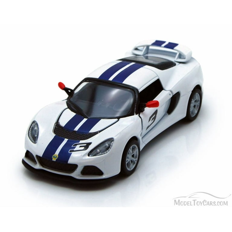 2012 Lotus Exige S Hard Top 3 White with Blue Stripes Kinsmart 5361DF 1 32 Scale Diecast Model Replica Brand New but NOT IN BOX