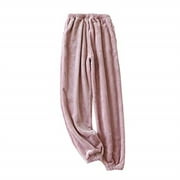 EYIIYE Pantalon de pyjama en flanelle d'hiver pour femme Fuzzy Wide Leg Cosy Loungewear Long Pjs avec poches Cordon de serrage
