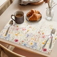 thumbnail image 3 of Pink Yellow Purple Flower Placemats Set of 1, Country Vintage Watercolor Floral Green Leaf Non-Slip Place Mats Washable Table Mats for Kitchen Dining Table Decorations Indoor/Outdoor, 3 of 9