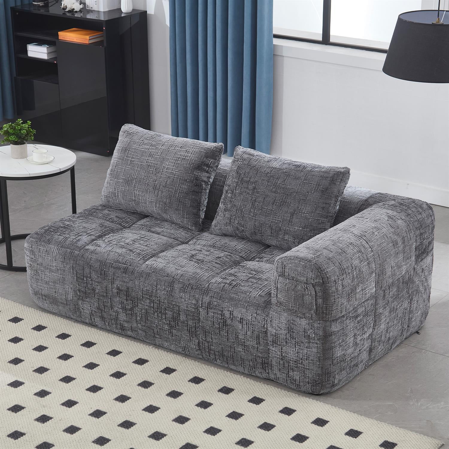 Demi Bonn 62" Plush Chenille Loveseat Sofa, Modular Sleeper for Living Room, Bedroom, Apartment Lounge, Stylish & Comfortable Couch, Gray