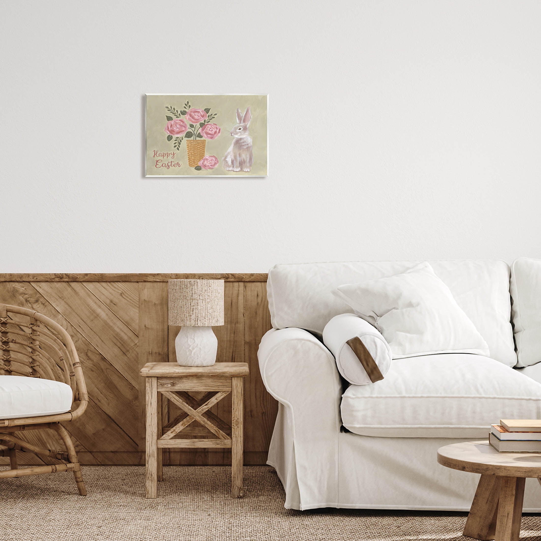 Stupell Industries Happy Easter Bunny Rose Bouquet Graphic Art Unframed Art Print Wall Art, Design by Pam Britton