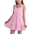 thumbnail image 2 of Girl's Summer Dresses Spaghetti Strap Swing Pleated Cotton Dress Tween Kids Boho Beach Casual Midi Sundress Pink 12-13 Years, 2 of 6