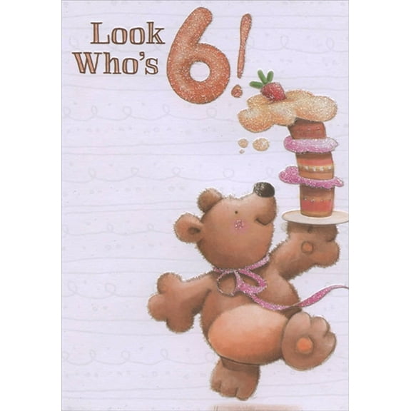 Designer Greetings Bear Balancing Tall Cake Age 6 / 6th Birthday Card