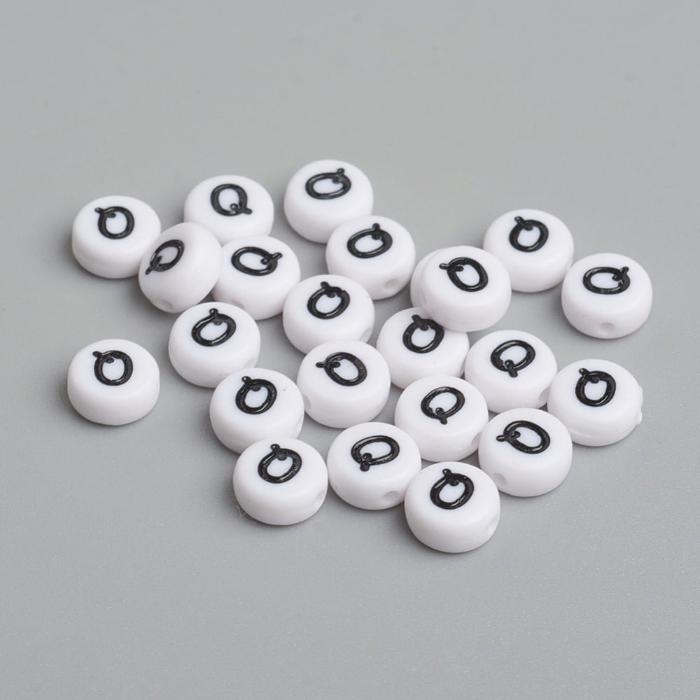 500gs Acrylic Beads with Horizontal Hole Letter Flat Round Letter Q 7x4mm Hole: 1.2~1.8mm about 3500pcs/500g